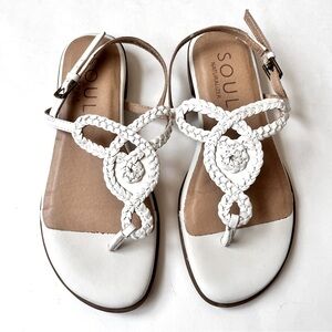 SOUL Naturalizer White Leather Braided Thong Ankle Strap Sandal Size 5